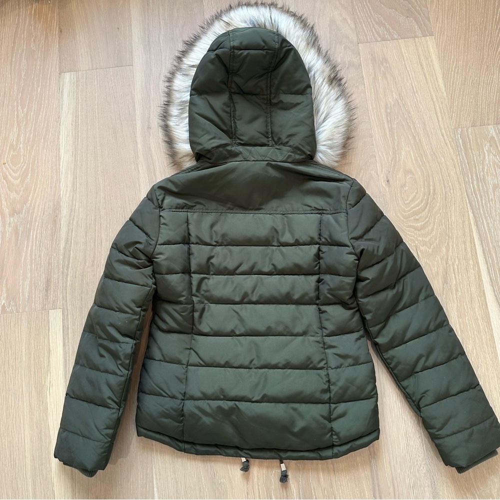 Topshop Fur Lined Puffer Coat Hood Winter Ski Jacket Womens Size Small Green - Picture 10 of 13